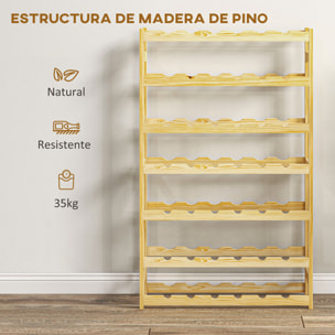 Botellero de Madera para 42 Botellas, Botellero para Vino de 7 Niveles, para Cocina, Comedor, Bar, 63x25x102 cm, Natural