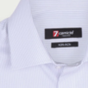 Camicia Uomo 1 Bottone Francese Slim No Iron Riga Stretta Bianco/Grigio Chiaro
