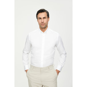 Camicia Uomo 1 Bottone Button Down Slim Twill Unito Bianco