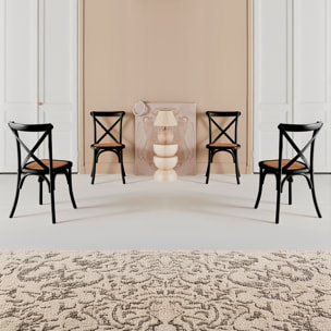 Lot de 4 chaises de bistrot en bois d'hévéa noir. vintage. assise en rotin. empilables
