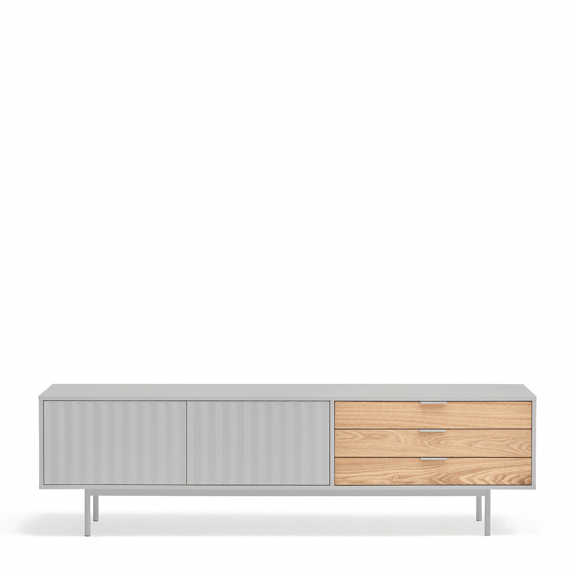 Mueble de televisión Sierra 2 puertas y 3 cajones gris claro y roble
