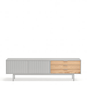 Mueble de televisión Sierra 2 puertas y 3 cajones gris claro y roble