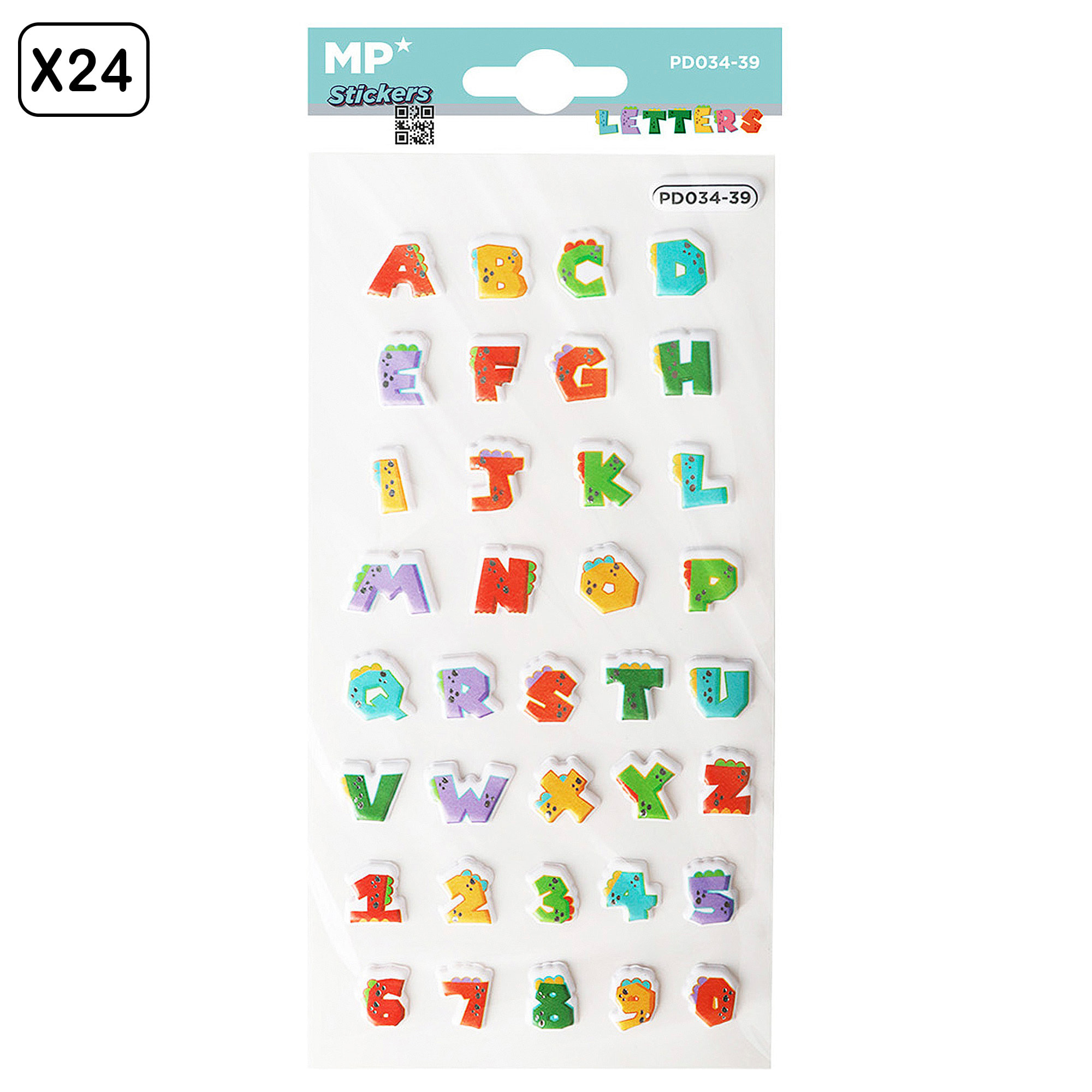 PACK 24 Uds. PEGATINAS STICKERS RELIEVE DISEÑO LETRAS