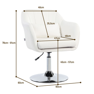 Butaca de Dormitorio Moderna Butaca de Salón Giratoria Tapizado en PU con Altura Ajustable Reposabrazos y Cojín Butaca para Sala de Estar Blanco