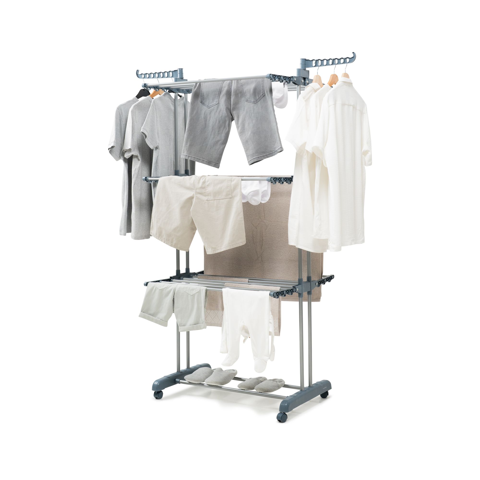 Stendibiancheria verticale pieghevole con ruote Dolver - 24 barre - grigio e argento - 49-62x175x67