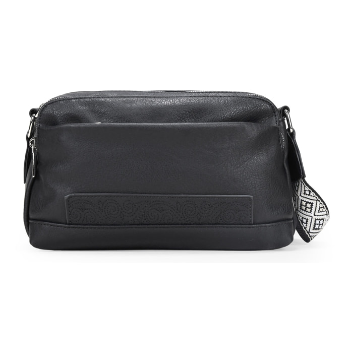 Bolso bandolera negro con asa étnica