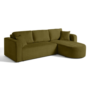 Miro - canapé d'angle réversible - 4 places - convertible avec coffre - en velours texturé - Vert Olive