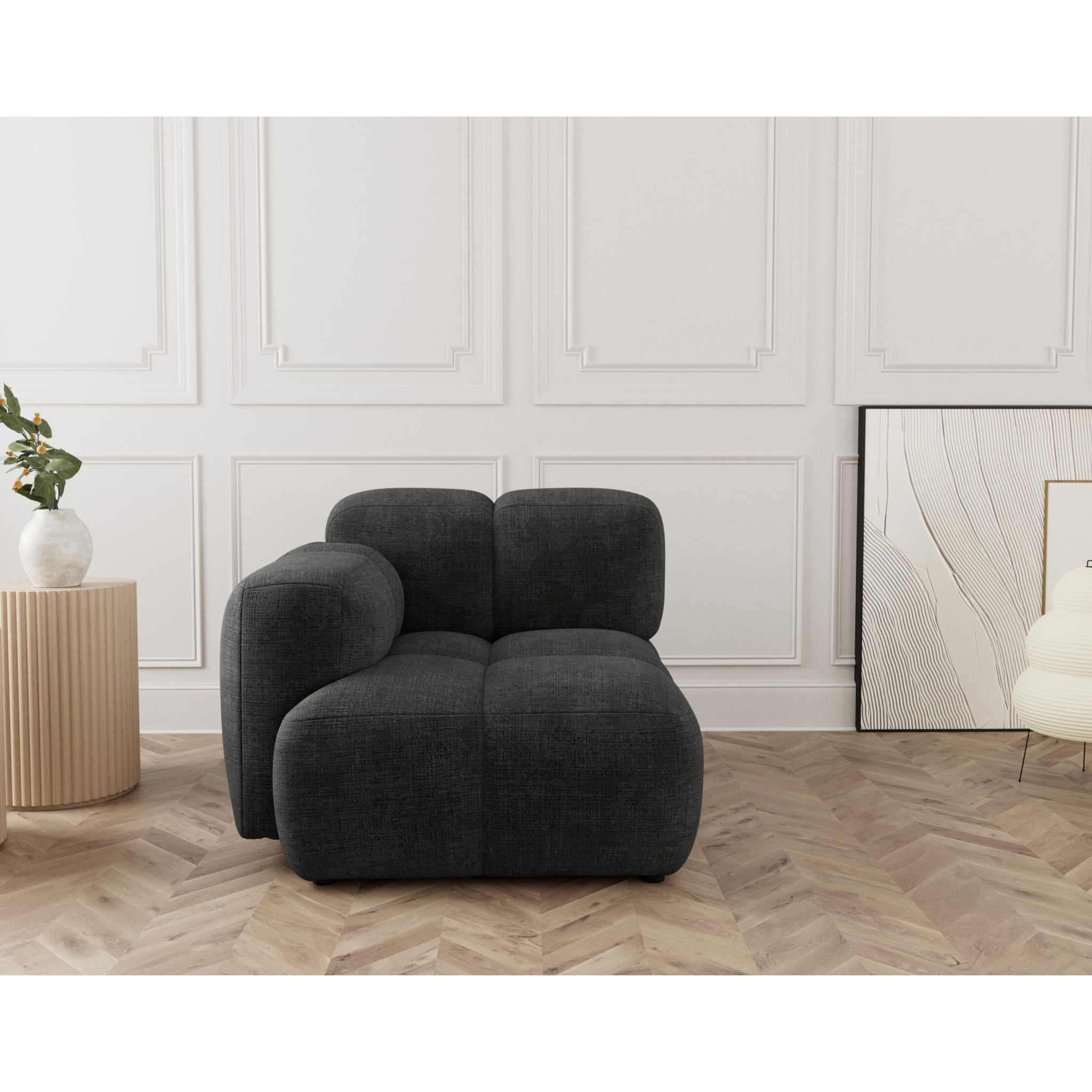 Grace - module d'assise gauche en velours texturé - Gris Anthracite