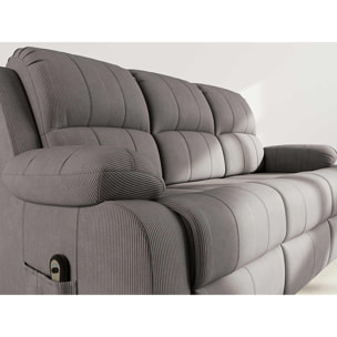 Armand - Canapé 3 places relax électrique en velours côtelé - Gris