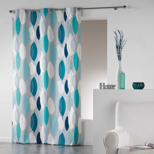 Rideau en Coton 'Farandole de Feuilles' - Bleu