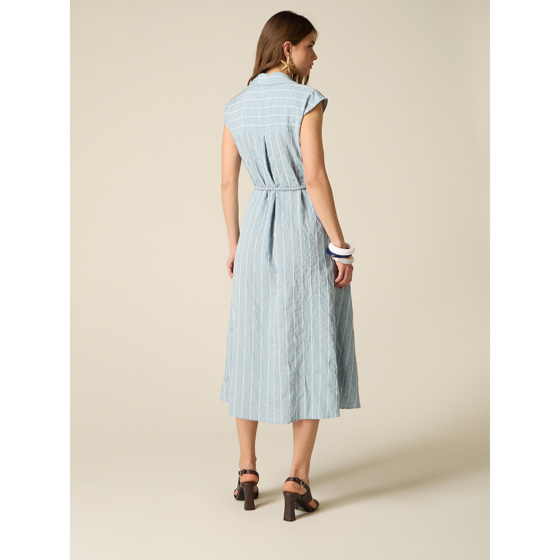 Oltre - Vestido camisero de rayas con cinturón - Light - blue
