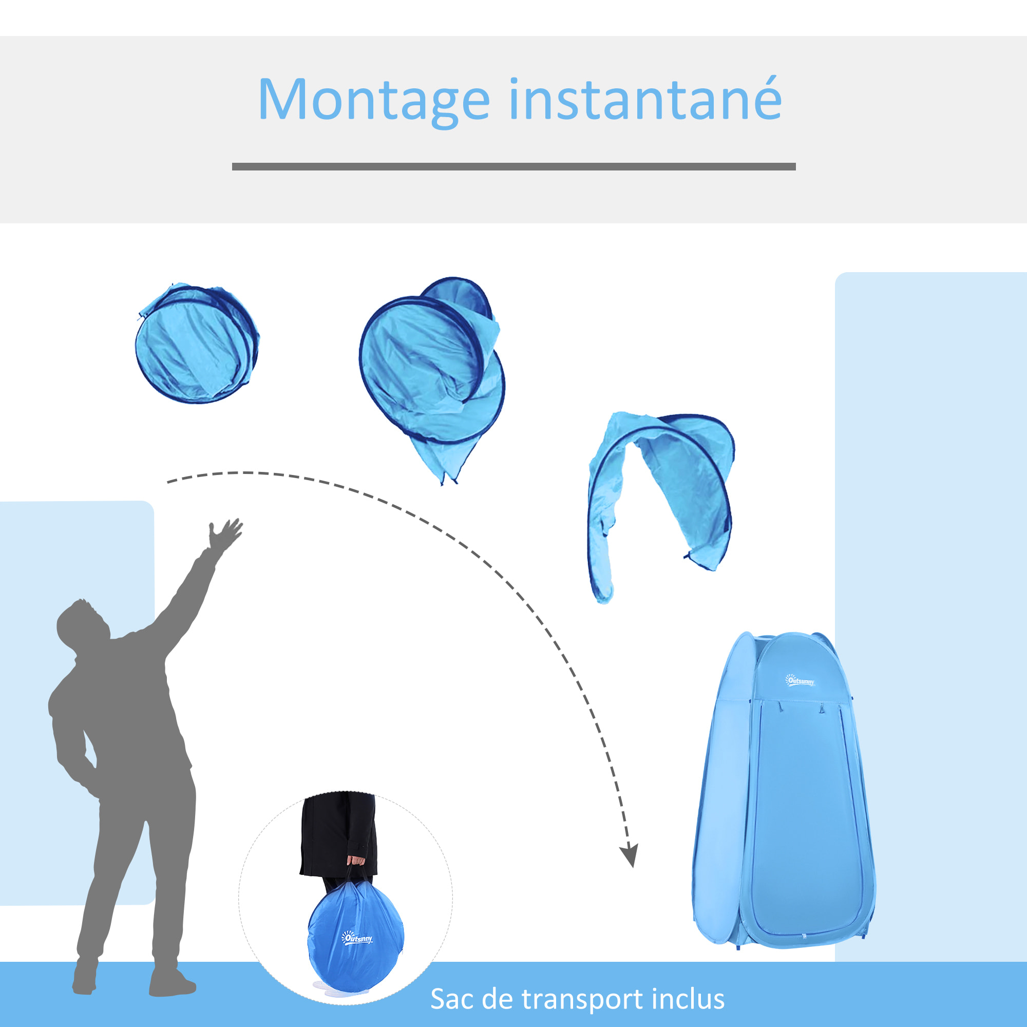Tente de douche pliable pop-up automatique instantanée cabinet de changement camping polyester bleu