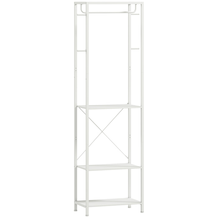 Vestiaire d'entrée portant - penderie, 4 patères, 3 étagères - dim. 52 x 30 x 180 cm - blanc