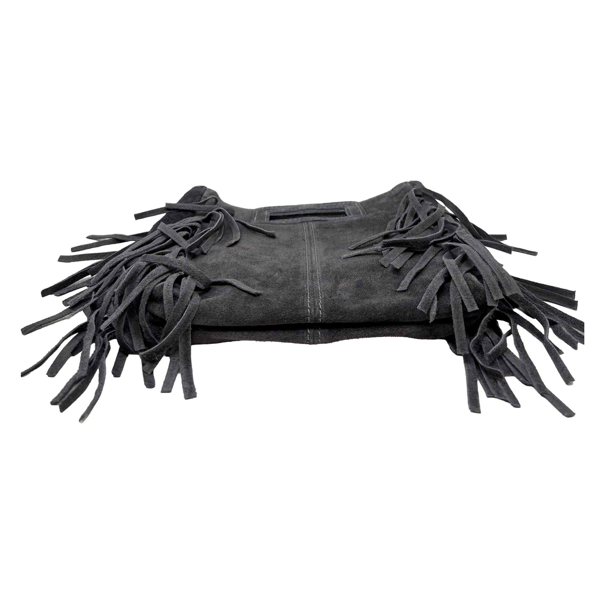Borsa a Mano in Vera Pelle Scamosciata con Frange Made in Italy