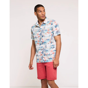 Camisa Manga Corta Tropical Blanco - Omen