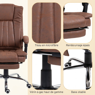 Fauteuil de bureau massant chauffant inclinable repose-pieds rétractable effet cuir vieilli