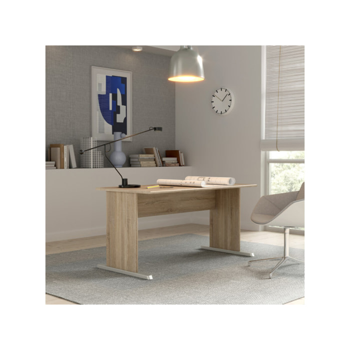 Bureau L. 144 cm décor chêne sonoma avec pieds effet aluminium - MIA