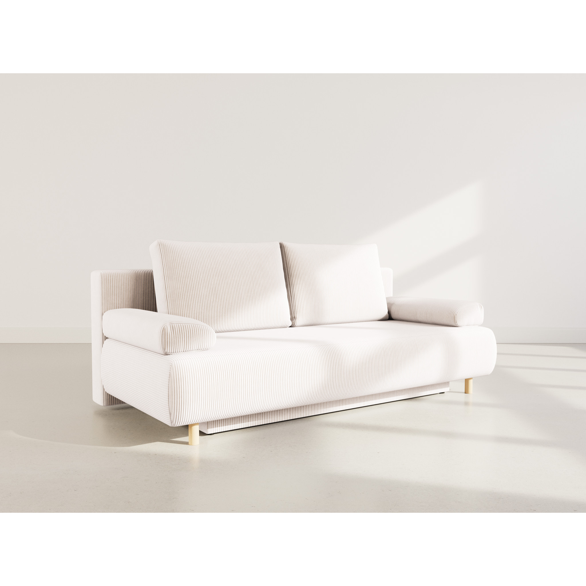 Sophie - Canapé droit 3 places convertible avec coffre en velours côtelé - Beige