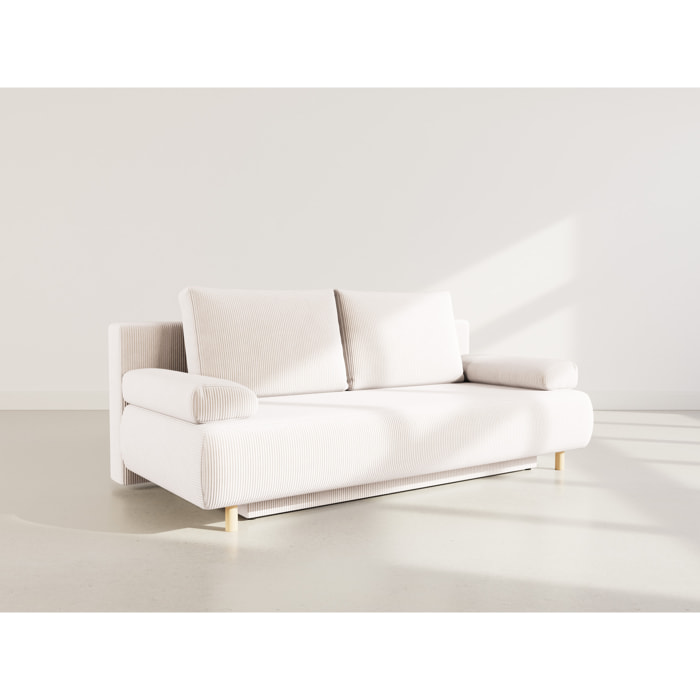 Sophie - Canapé droit 3 places convertible avec coffre en velours côtelé - Beige