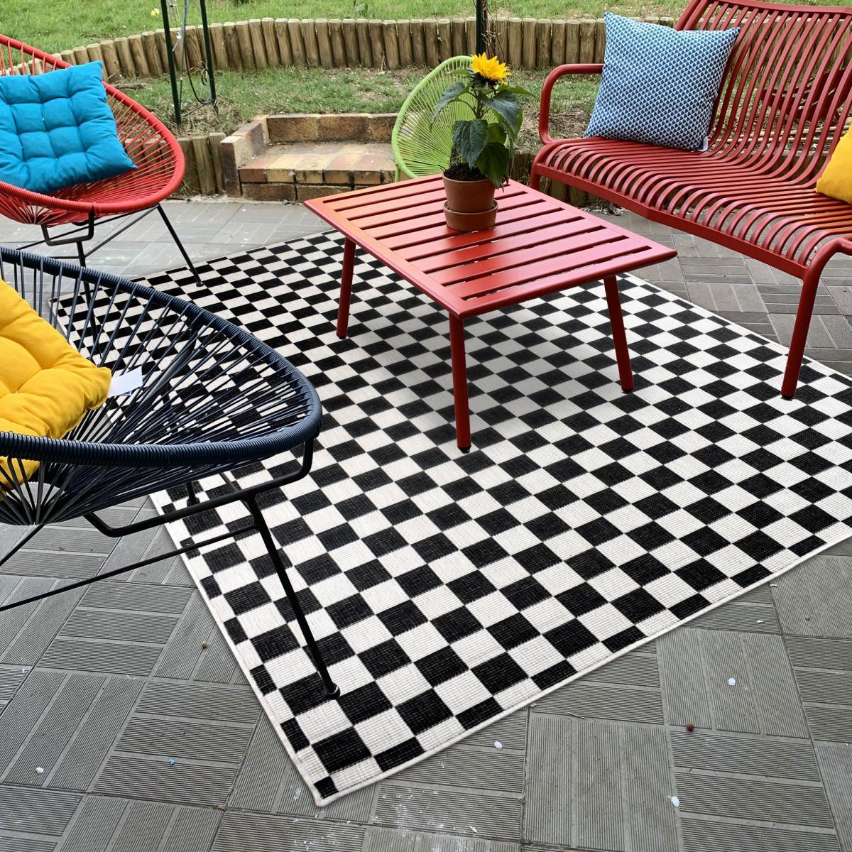 Tapis extérieur, kilim reversible motif damier EX1 DALMA