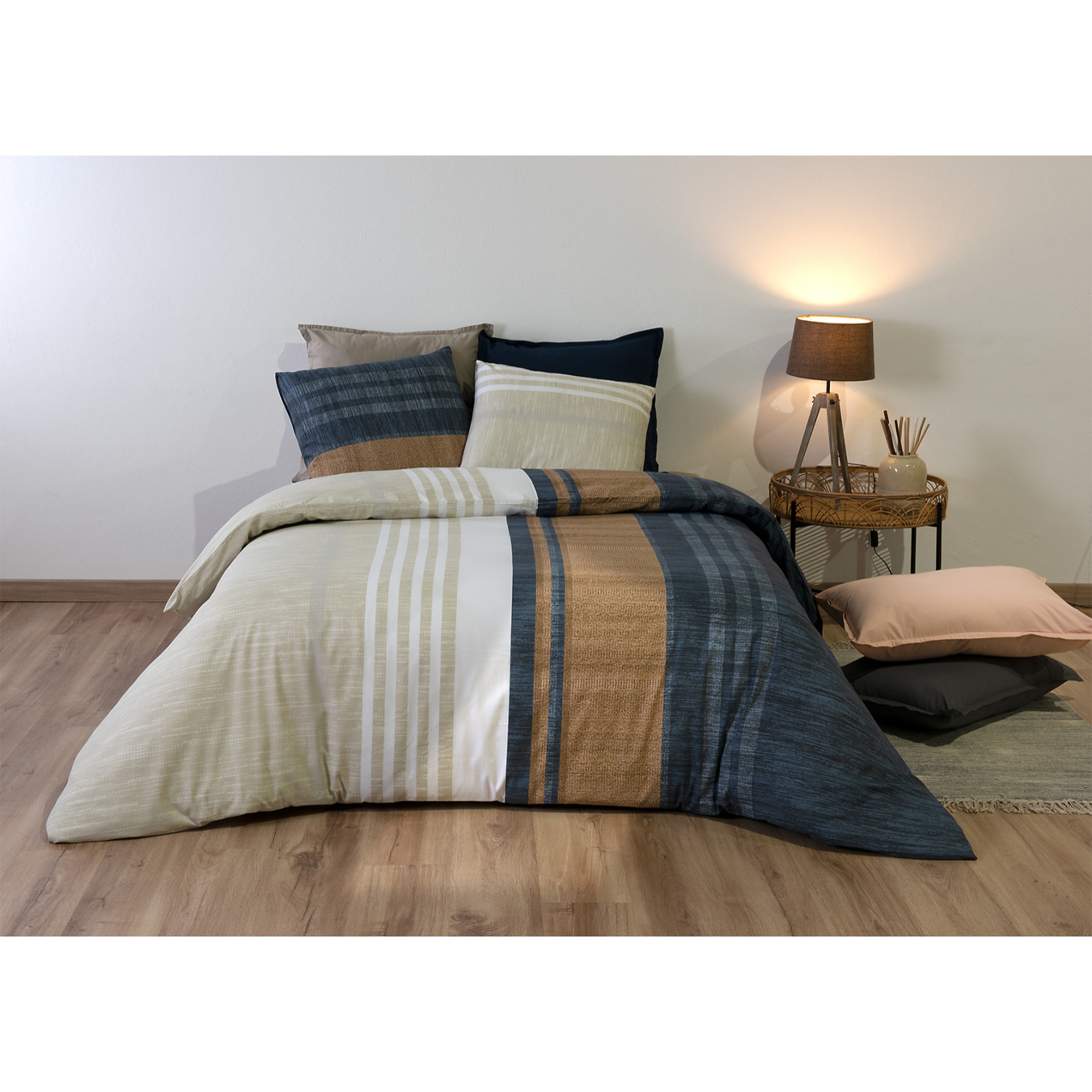 Parure housse de couette en coton beige