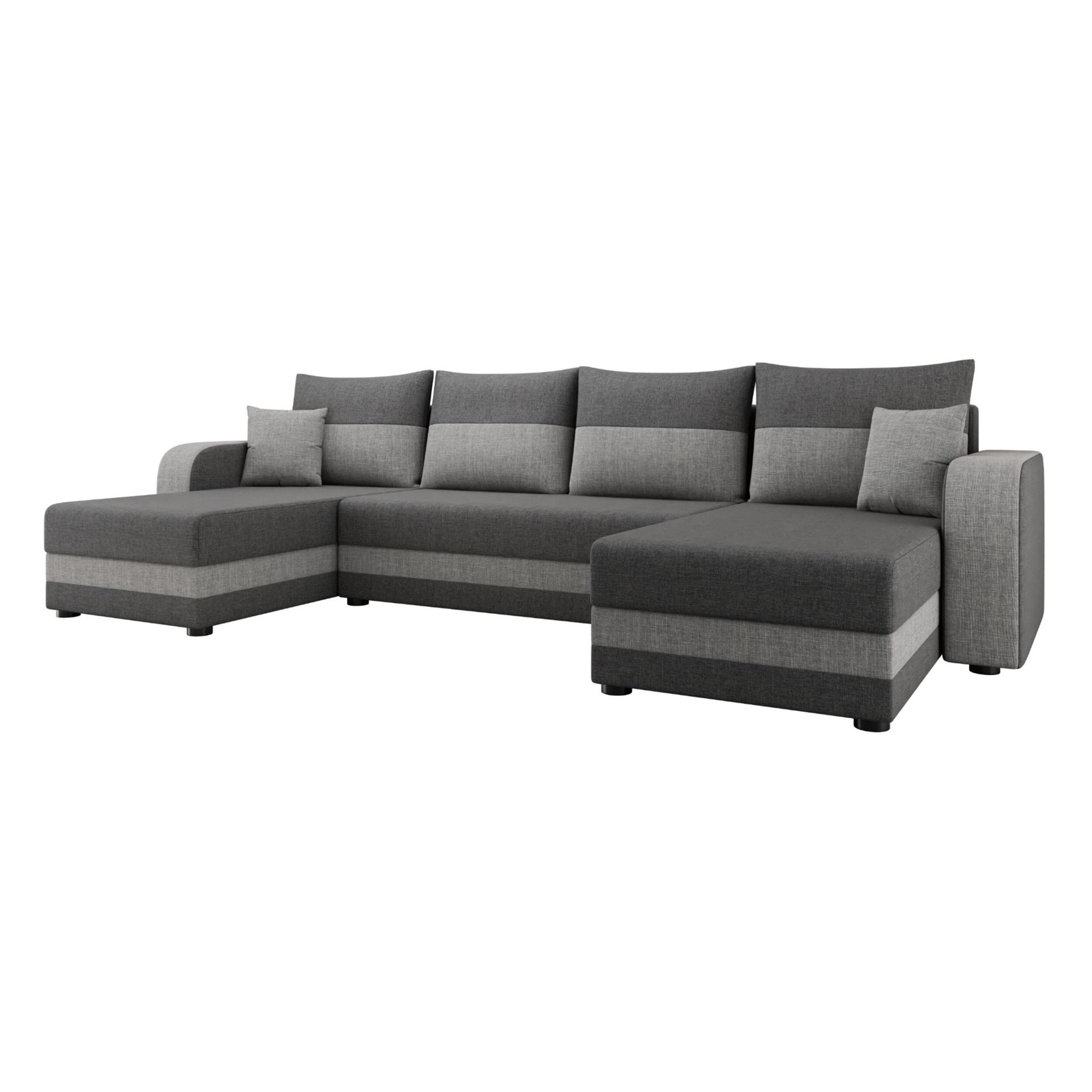Harvey - Canapé panoramique en U 7 places convertible avec coffre en tissu bicolore - Gris
