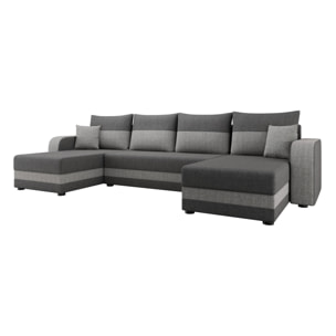 Harvey - Canapé panoramique en U 7 places convertible avec coffre en tissu bicolore - Gris