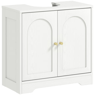 Meuble sous vasque design effet bois blanc poignées métal doré  étagère dim. 60 x 30 x 65 cm