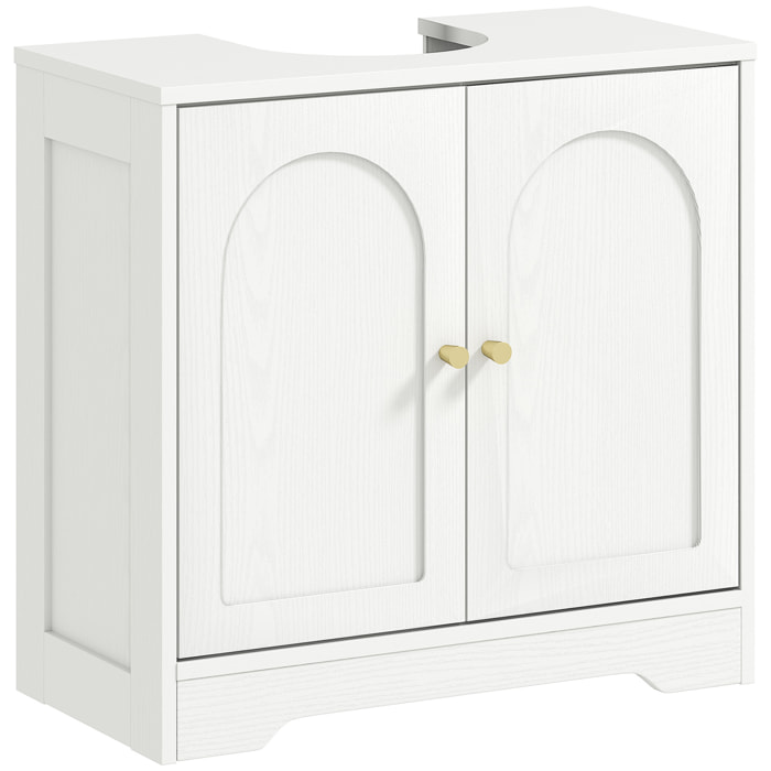 Meuble sous vasque design effet bois blanc poignées métal doré  étagère dim. 60 x 30 x 65 cm