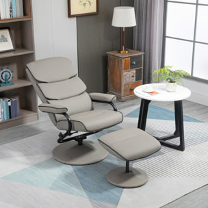 Fauteuil relax inclinable pivotant avec repose-pieds liserets noir synthétique gris