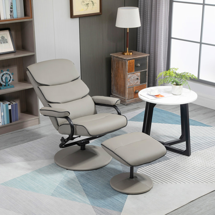 Fauteuil relax inclinable pivotant avec repose-pieds liserets noir synthétique gris