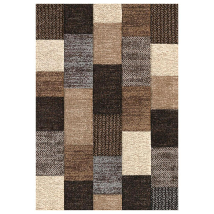 tapis salon 160x230 tissé marron rectangle motif géométrique BE 30