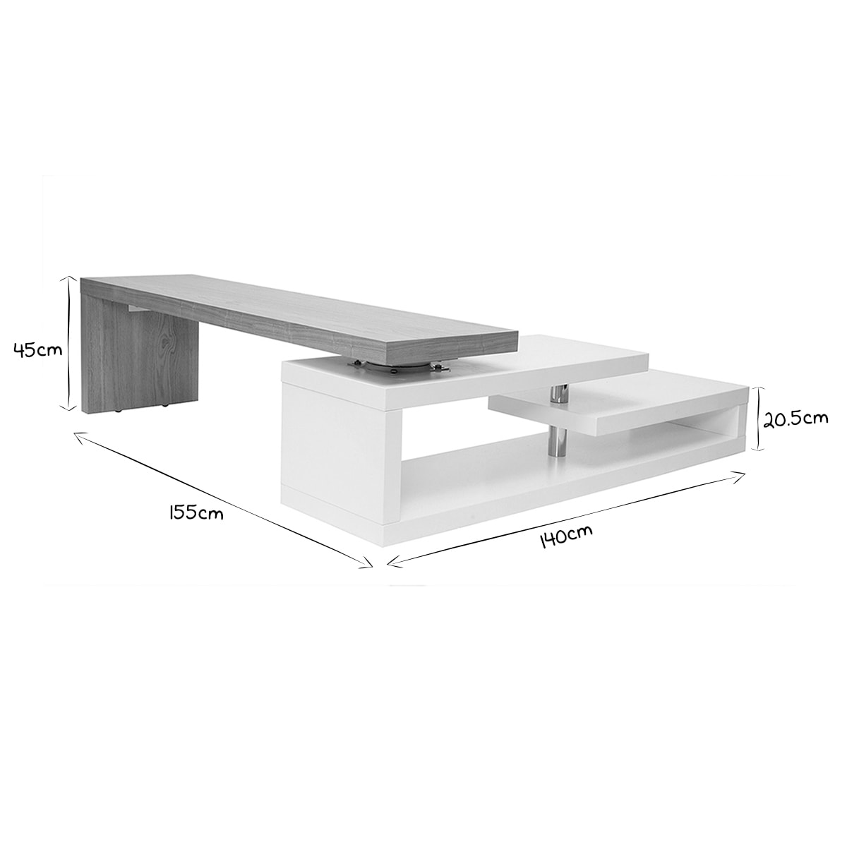 Meuble TV design modulable blanc et bois clair chêne L255 cm MAX