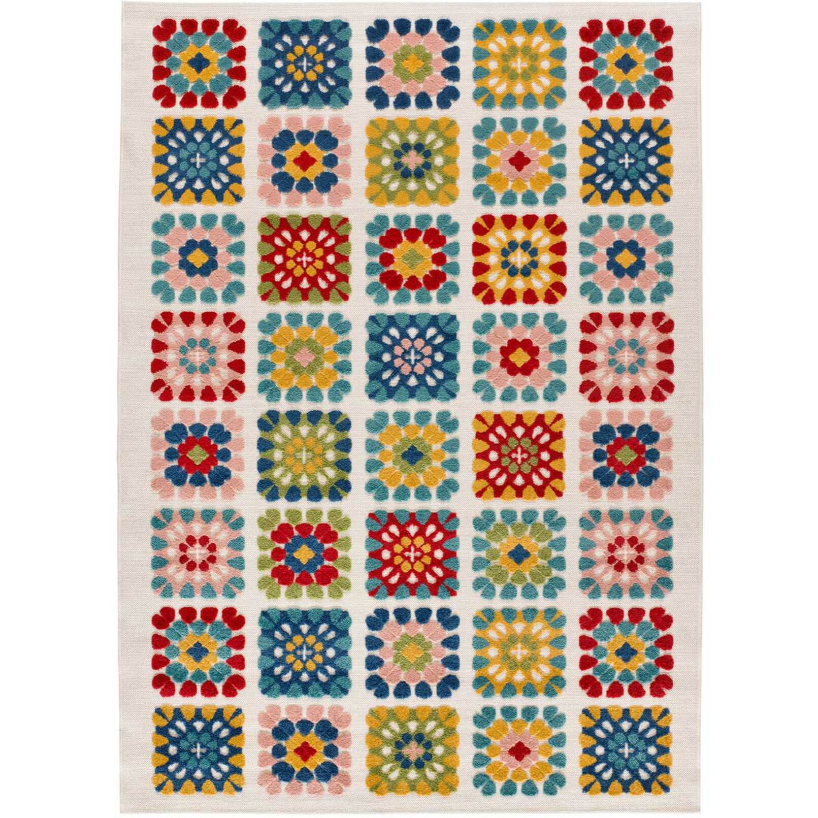 MILA Alfombra geomÃ©trica con relieve de exterior-interior multicolor, varias medidas disponibles.
