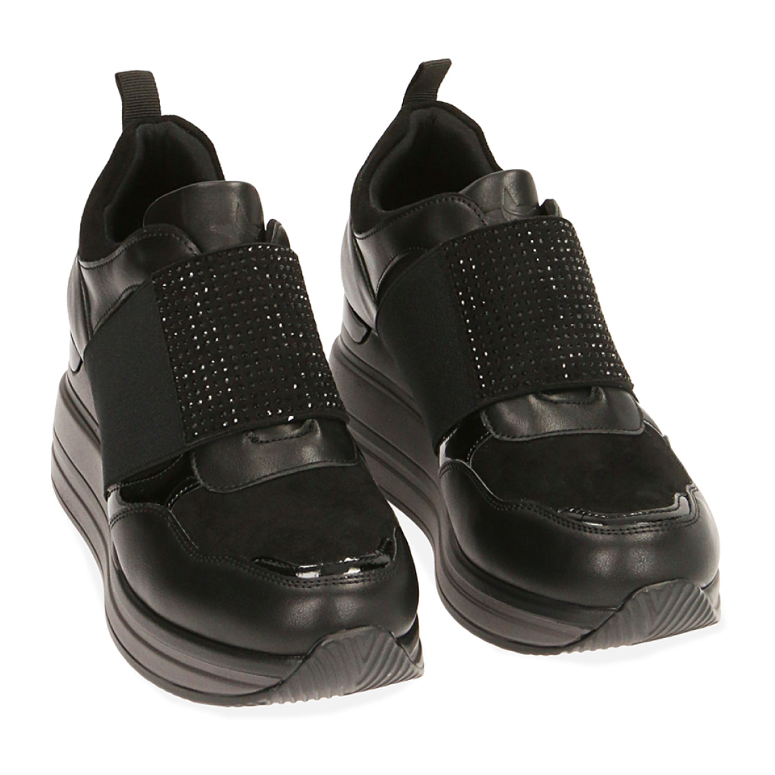 Slip-ons microfibra negro cuña 6 cm