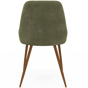 Chaises Olivia velours chenille vert pieds métal effet noyer - lot de 4