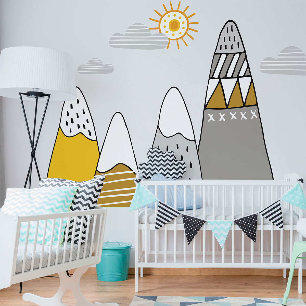 Stickers muraux enfants - Décoration chambre bébé - Autocollant Sticker mural géant enfant montagnes scandinaves ATIKA