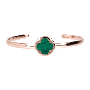 Bracciale Rigido con Quadrifoglio in Pietra Naturale Malachite Verde