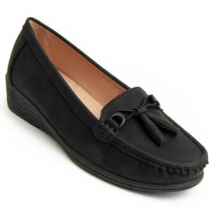 Mocasines De Cuña - Negro - Altura: 3 Cm