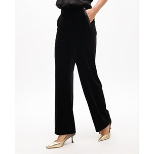 Pantaloni dritti in velluto con dettagli in eco pelle