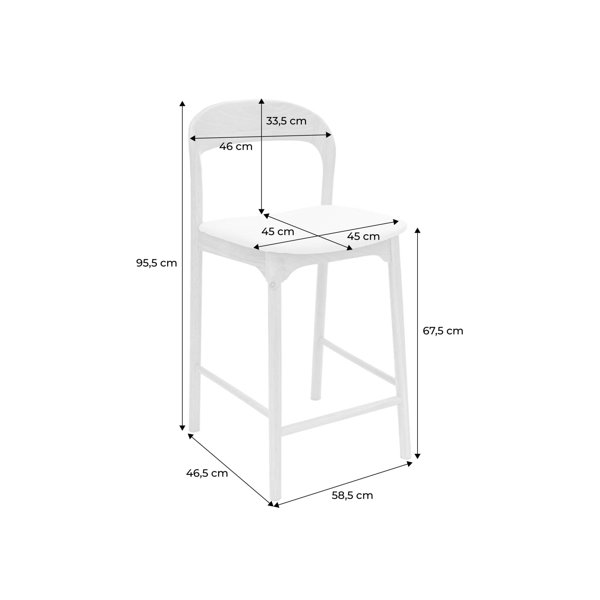 Lot de 2 tabourets de bar bois d'hévéa naturel et tissu. L58.8 x P46.5 x H95.5cm - Athena