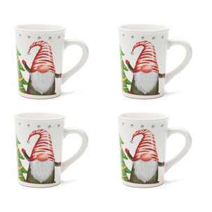 Set de 4 mugs Excelsa - Gnomo Friends, New Bone China Blanche