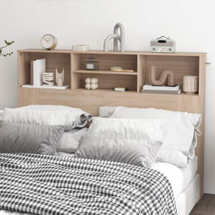 Tête de lit avec rangement - tête de lit bois 140 cm - 4 niches, grande étagère - naturel