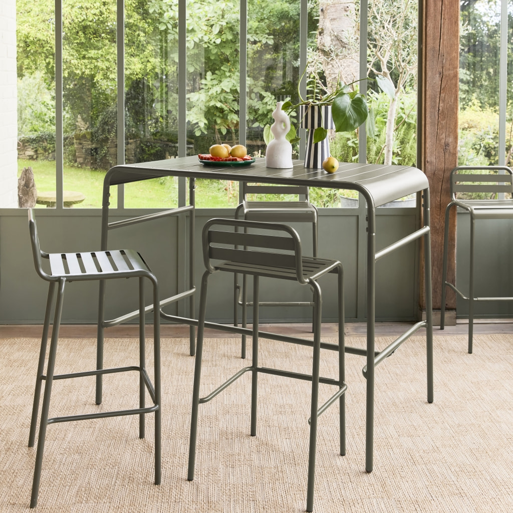 Table haute de jardin acier + 4 assises AMÉLIA