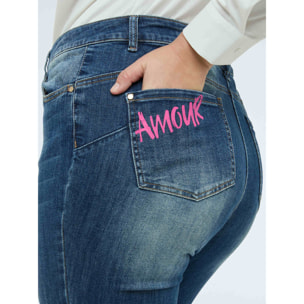 Fiorella Rubino - Jeans Skinny con corazón y texto amour - Azul