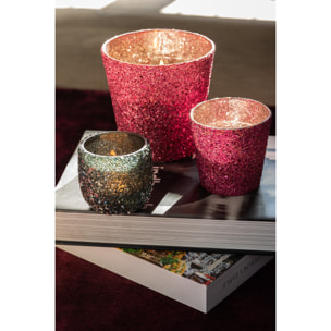 J-Line Photophore Paillettes Verre Fuchsia Small