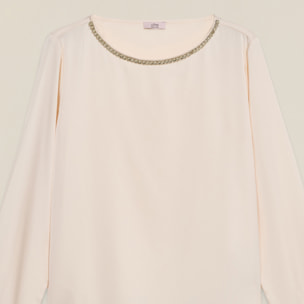 Oltre - Blusa in raso con castoni - Bianco