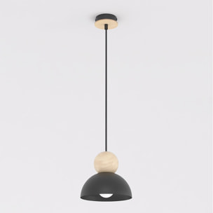 Lampada a sospensione Kaki in acciaio nero opaco e legno