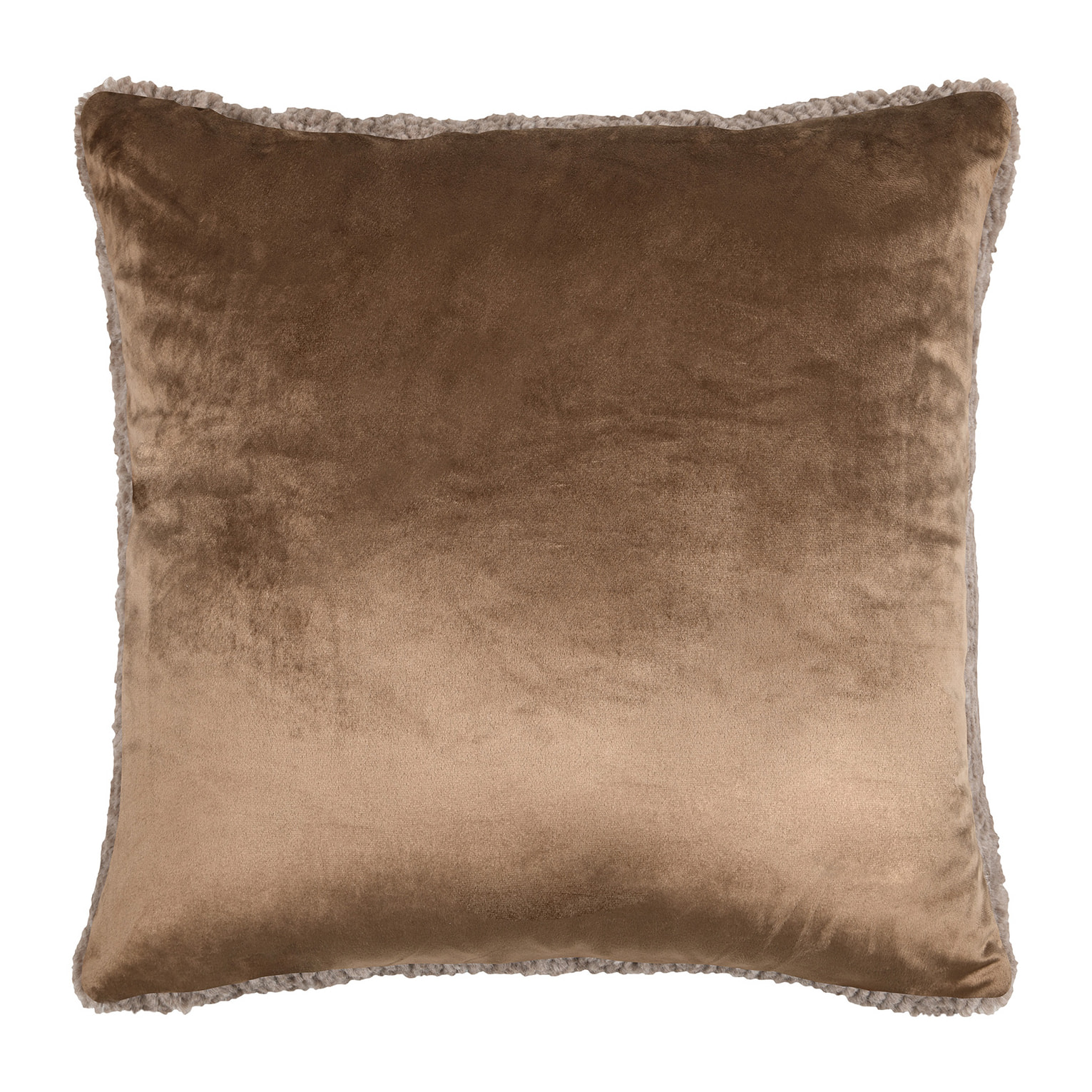 Coussin carré fausse fourrure avec recto velours - Taupe