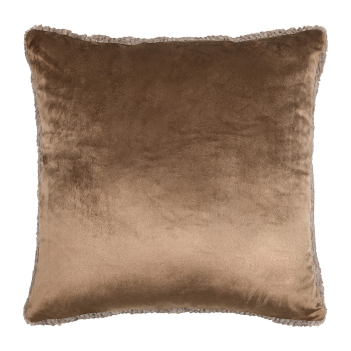 Coussin carré fausse fourrure avec recto velours - Taupe